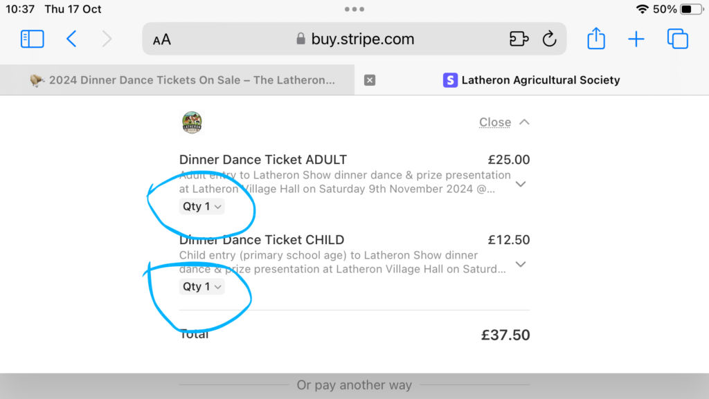 Dinner Dance Ticket Adjust Quantity